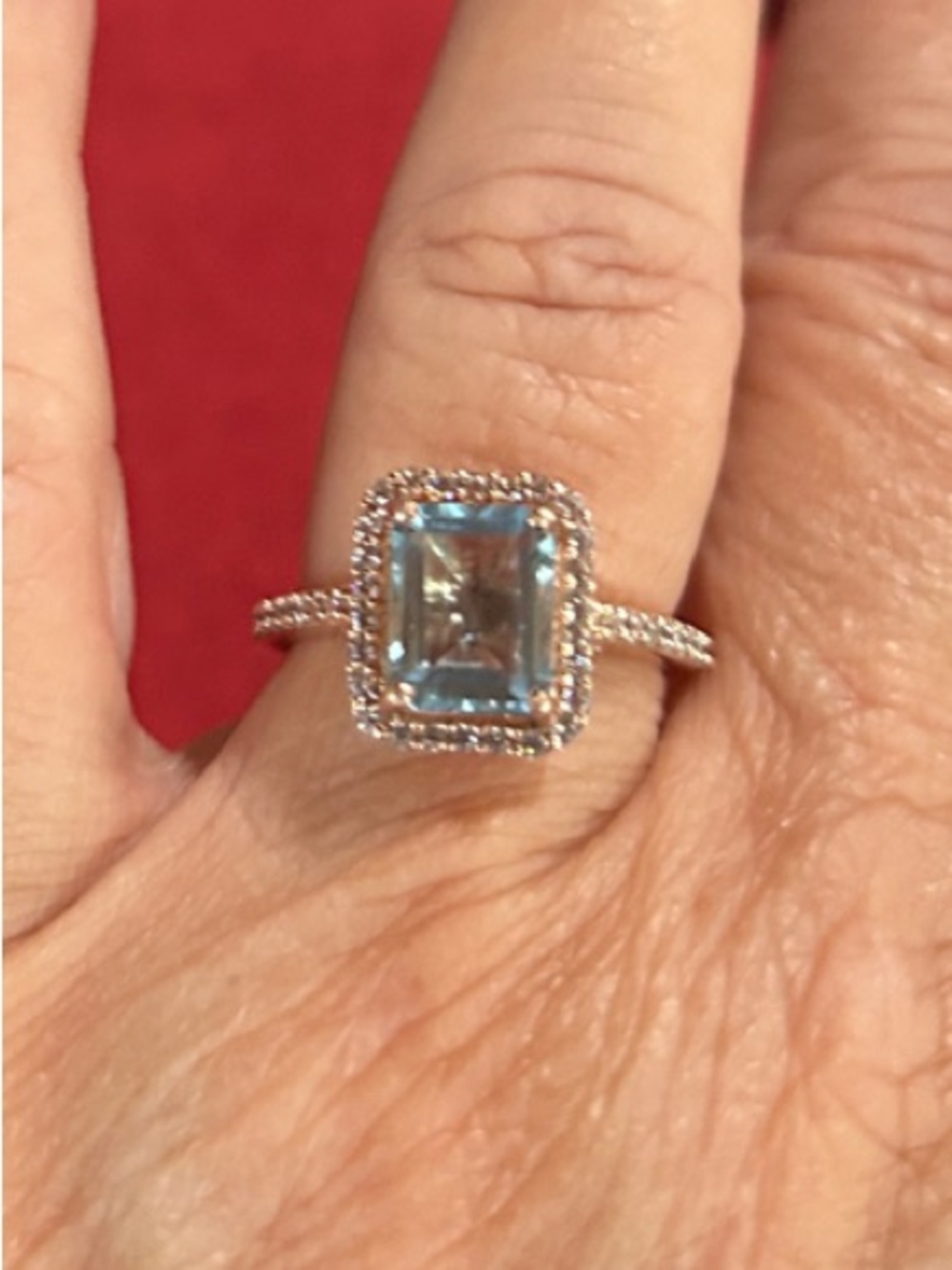 Source Unknown Silver Blue Emerald-Cut Halo Ring - Women Jewelry